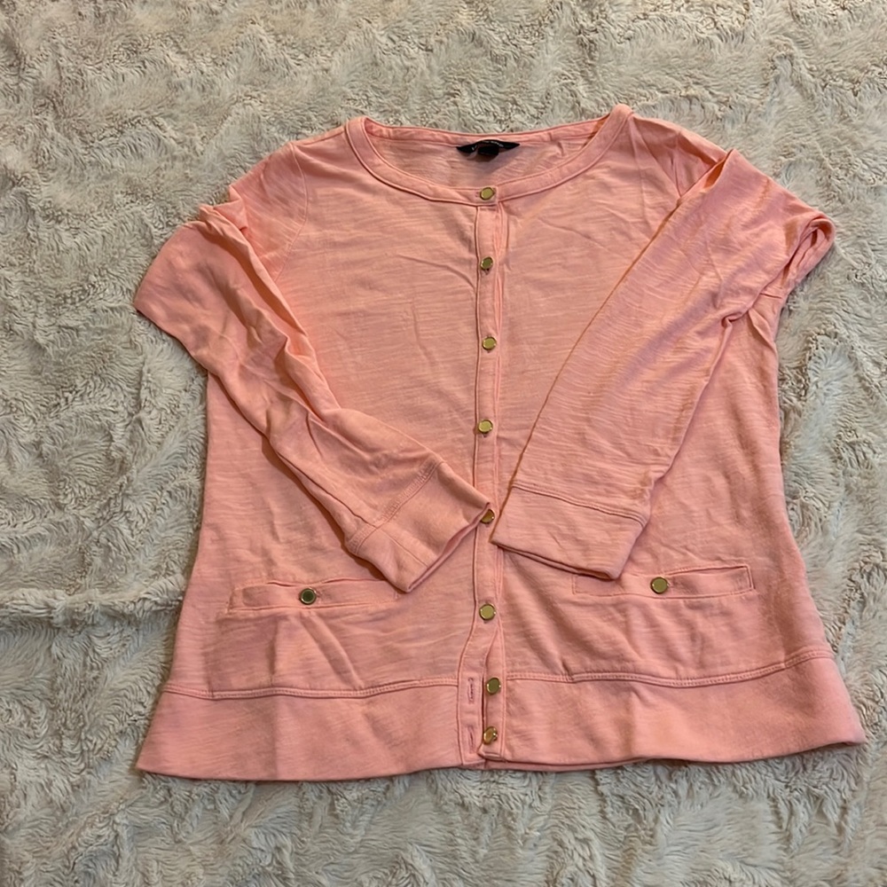 NWOT Land’s End Peach Color Soft Buttoned Front Pockets  Cardigan Sweater Size S